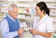Pharmacist assisting a senior